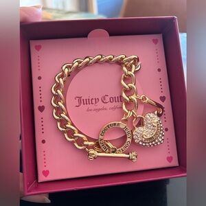 Juicy Couture Gold Chain,Bracelet with Heart Charm, bag charm. Earrings
